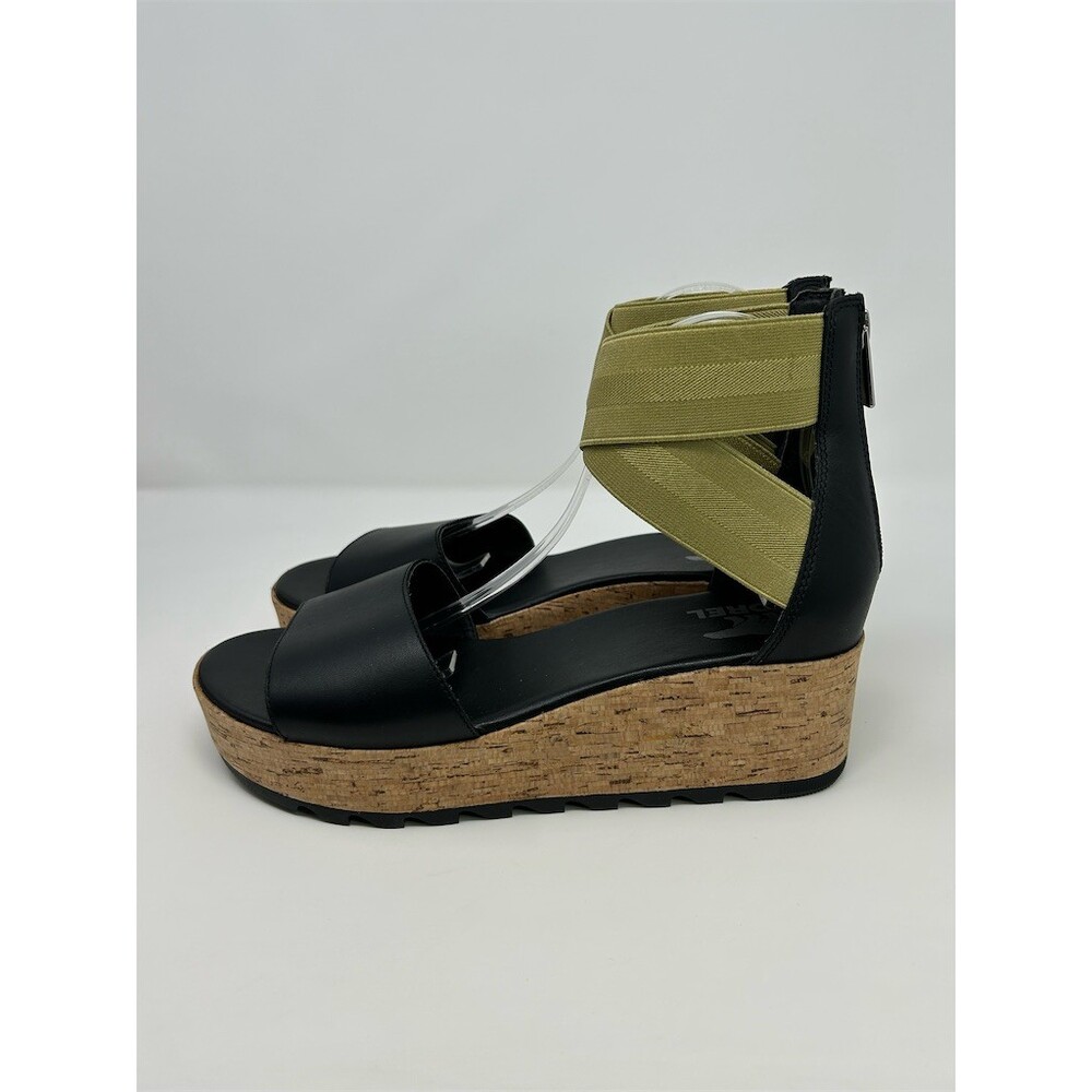 SOREL Platform Wedge Sandals Womens Black Cork Midsole Elastic Straps Size 11 - Picture 7 of 12